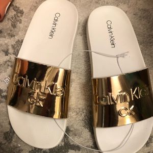 Rose gold Calvin Klein slides/sandals/house shoes/slippers